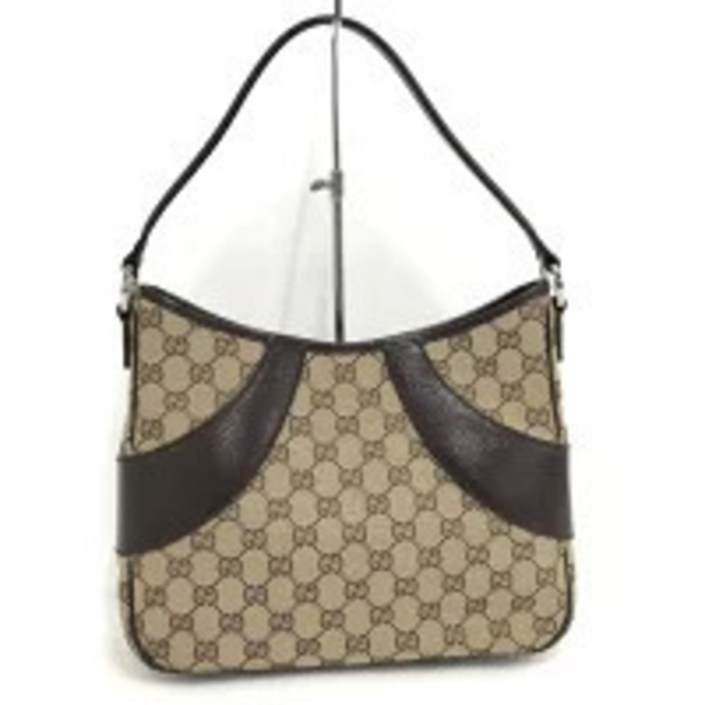 Gucci Shoulder Bag GG Canvas Leather Brown